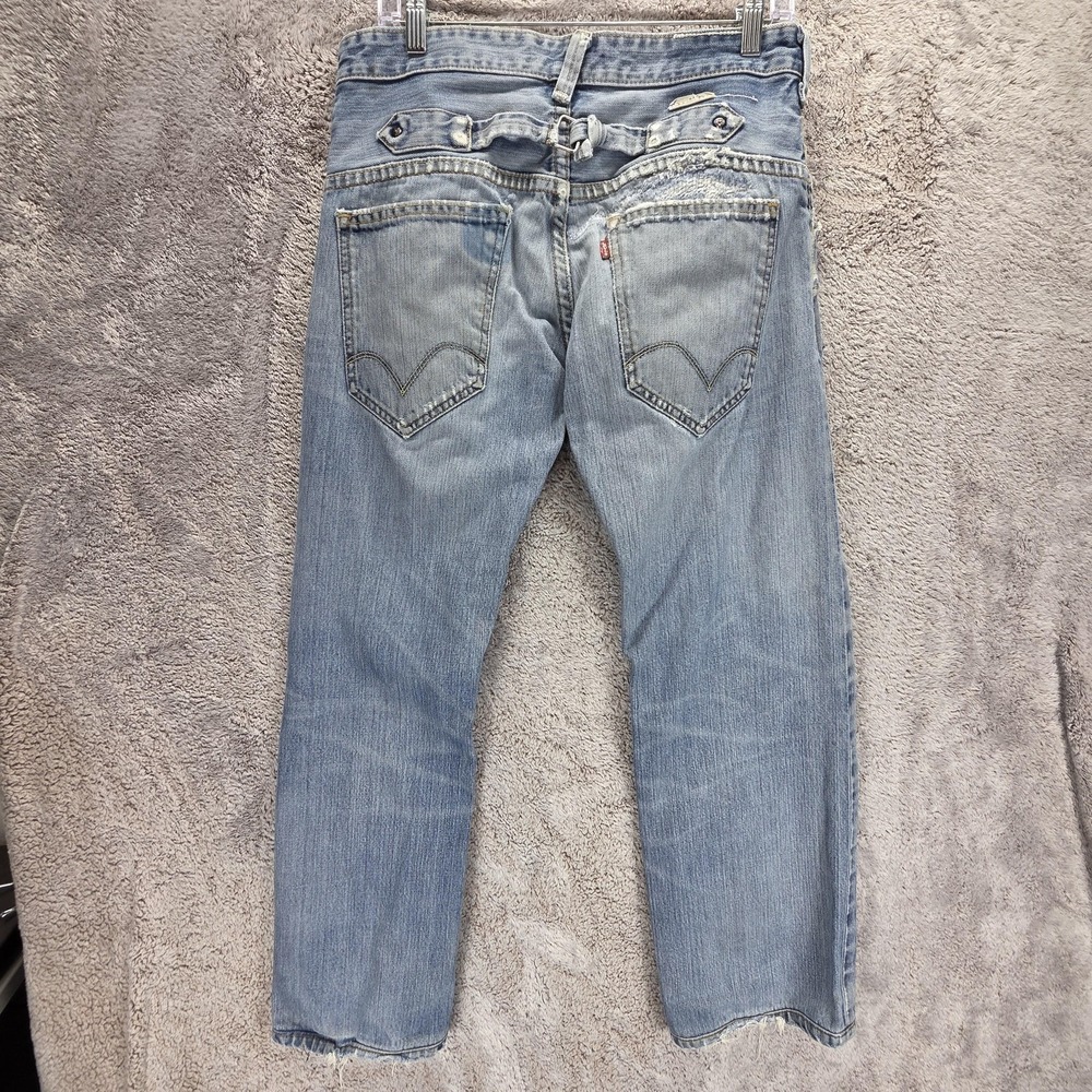 VTG Levis Blue Star Jeans Mens Blue Thrashed Buckle Back Engineered Fits 31x28
